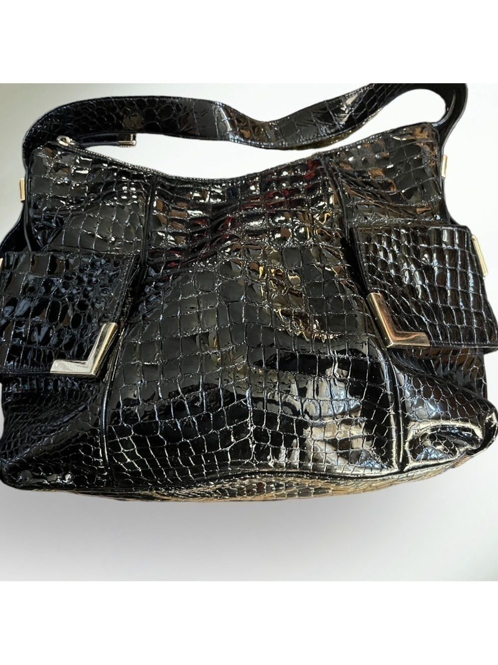 Michael Kors Embossed Croc Black Leather like New beautiful - Picture 2 of 14